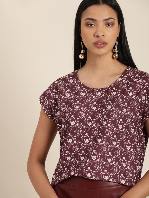 

her by invictus Women Burgundy & White Printed Regular Top
