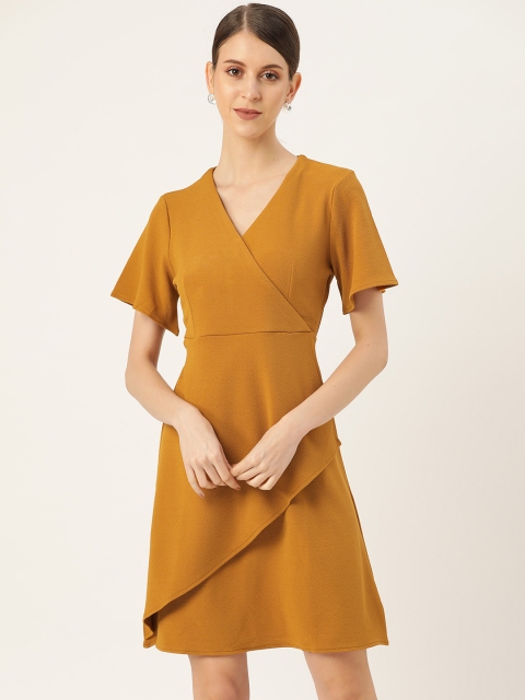 

her by invictus Women Mustard Yellow Solid Layered Wrap Dress