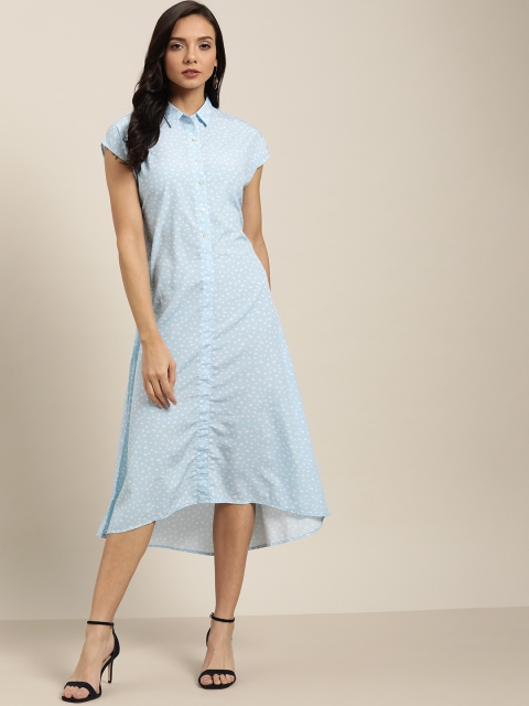 

her by invictus Women Blue & White Printed Shirt Dress