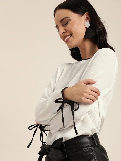 

her by invictus Women White Solid Top With Tie-Up Detail