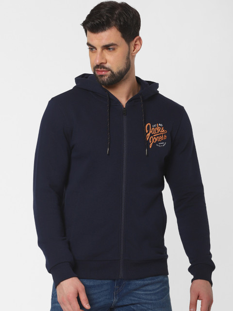 

Jack & Jones Men Navy Blue Solid Hooded Sweatshirt