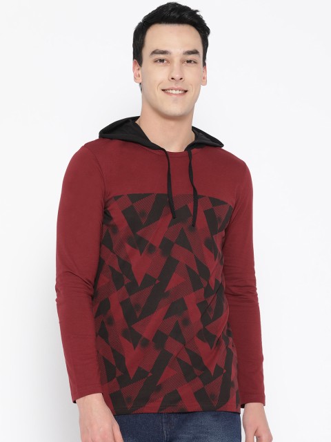 

Unisopent Designs Men Maroon & Black Printed Hooded T-shirt