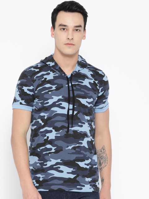 

Unisopent Designs Men Blue & Black Camouflage Print Hooded T-shirt