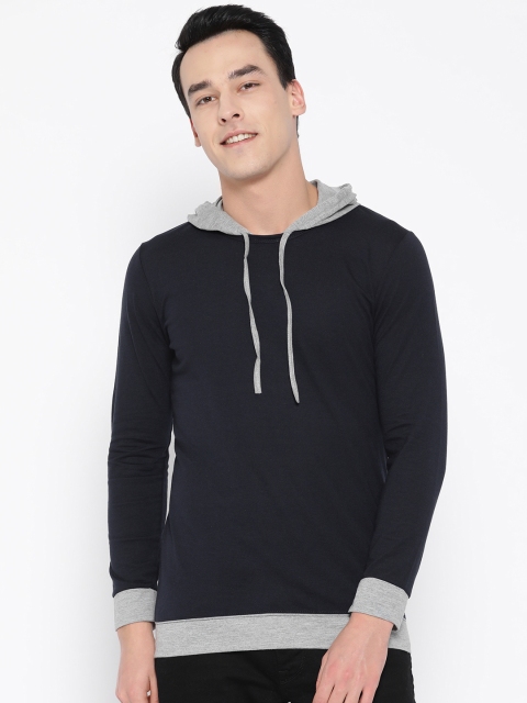 

Unisopent Designs Men Navy Blue Solid Hooded T-shirt
