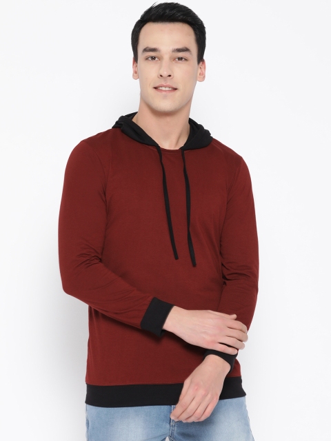 

Unisopent Designs Men Maroon Solid Hooded T-shirt