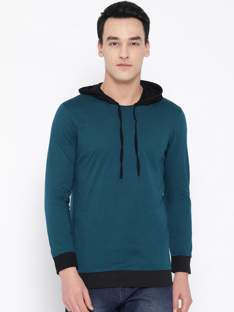 

Unisopent Designs Men Teal Blue Solid Hooded T-shirt