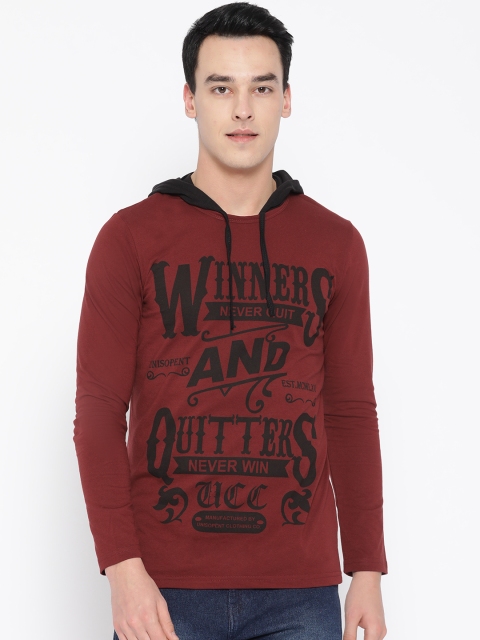 

Unisopent Designs Men Maroon & Black Printed Hooded T-shirt