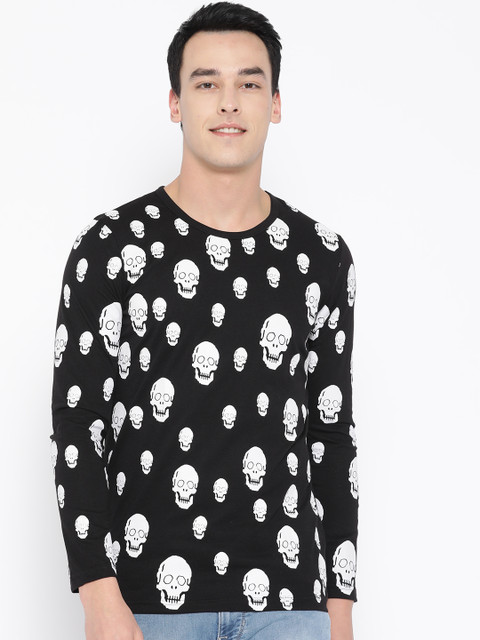 

Unisopent Designs Men Black & White Skull Print Round Neck T-shirt