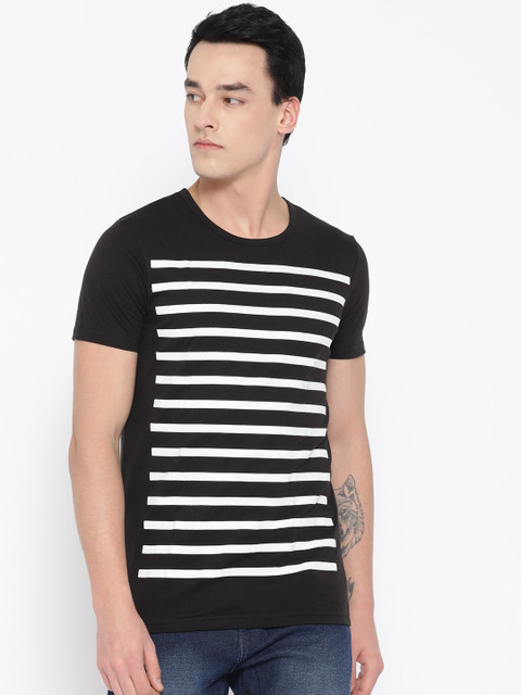 

Unisopent Designs Men Black & White Striped Round Neck T-shirt