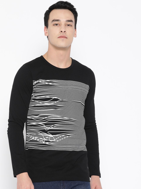 

Unisopent Designs Men Black & White Striped Round Neck T-shirt