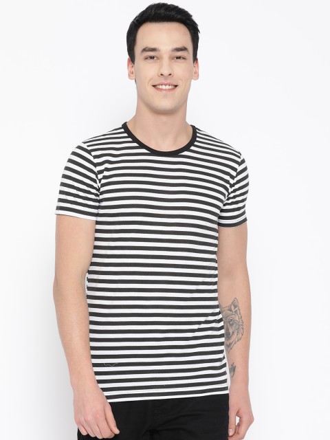 

Unisopent Designs Men Black & White Striped Round Neck T-shirt