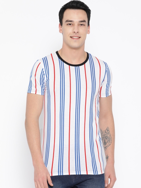 

Unisopent Designs Men White & Blue Striped Round Neck T-shirt