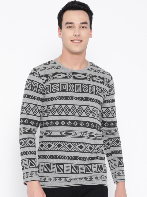 

Unisopent Designs Men Grey Melange & Black Printed Round Neck T-shirt