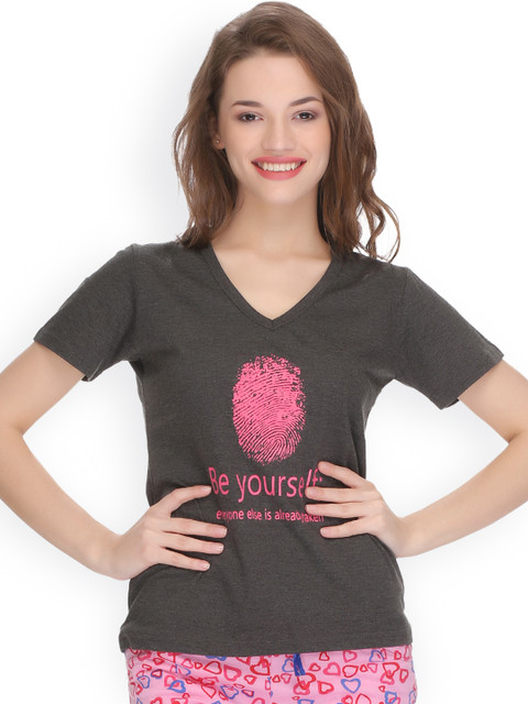 

Clovia Grey Printed Lounge Top LT0060P05