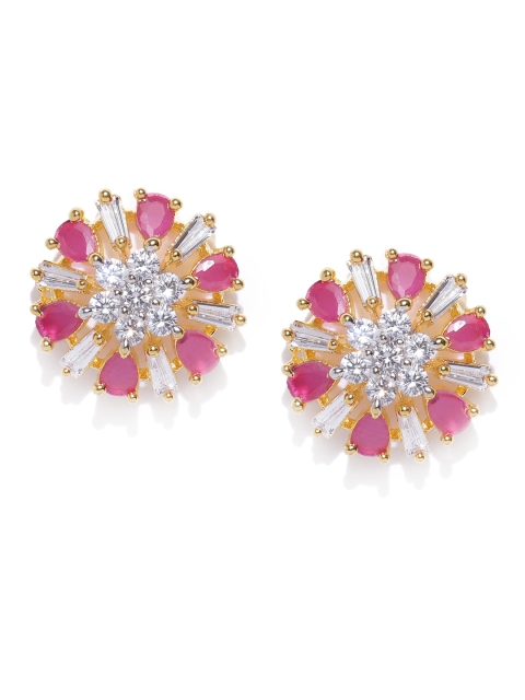 

Priyaasi Magenta Gold-Plated CZ Studded Handcrafted Floral Studs