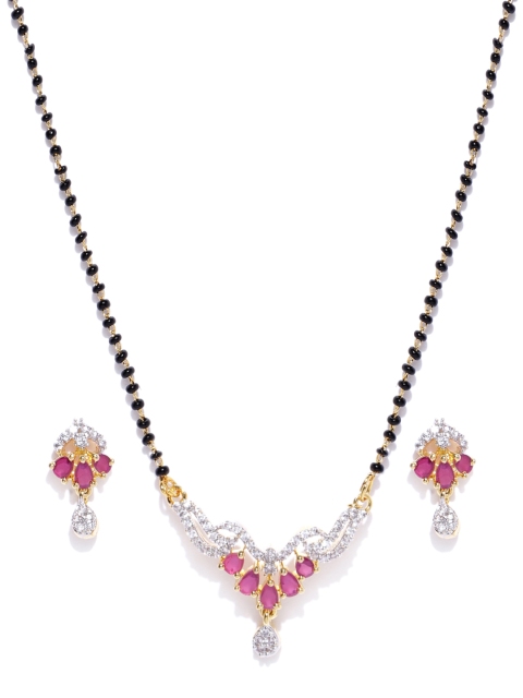 

Priyaasi Black Gold-Plated Stone-Studded Mangalsutra with Earrings