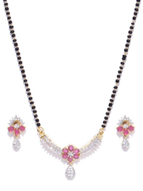 

Priyaasi Black Gold-Plated Stone-Studded & Beaded Mangalsutra with Earrings Set