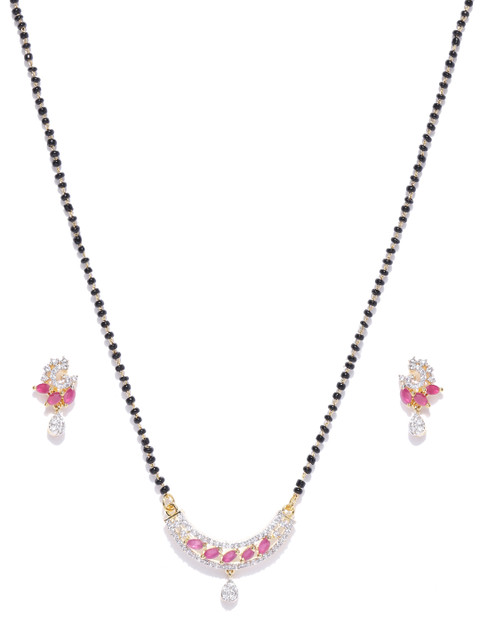 

Priyaasi Black Gold-Plated Stone-Studded Mangalsutra with Earrings
