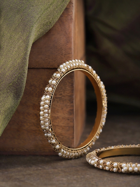 

Priyaasi Set of 2 Off White Gold-Plated Beaded Handcrafted Bangles