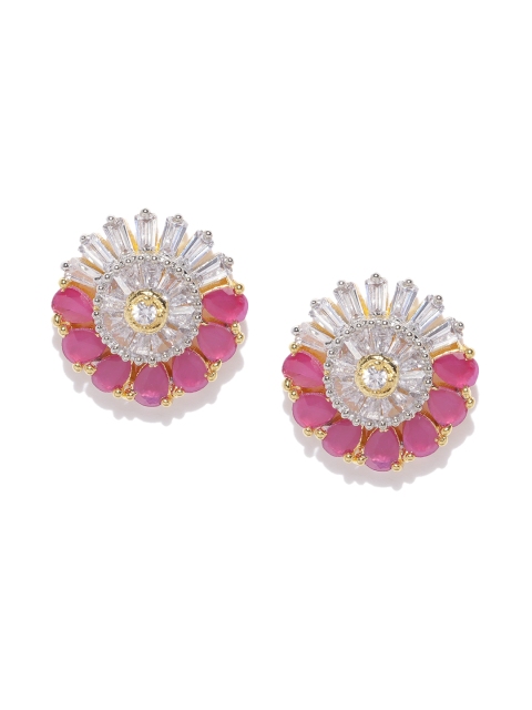 

Priyaasi Magenta Gold-Plated CZ-Studded Handcrafted Floral Studs