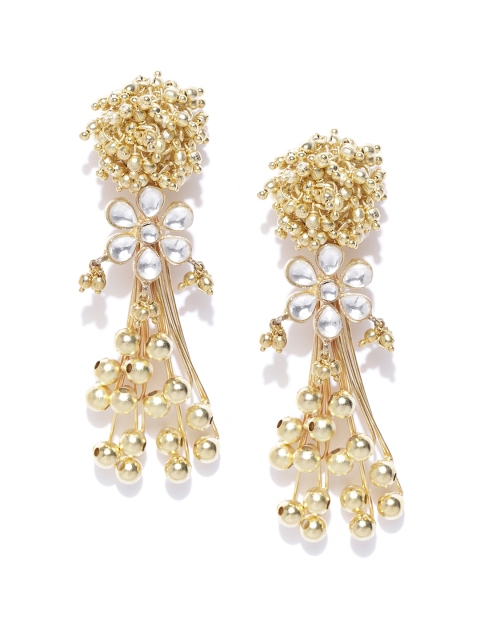 

Priyaasi Gold-Plated Kundand-Studded Floral Drop Earrings
