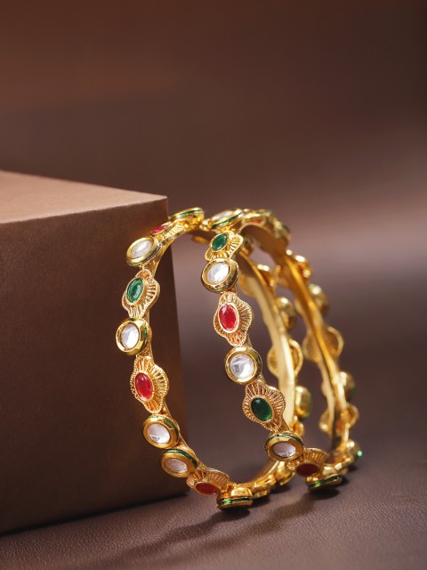 

Priyaasi Set of 2 Red & Green Gold-Plated Kundan-Studded Handcrafted Bangles