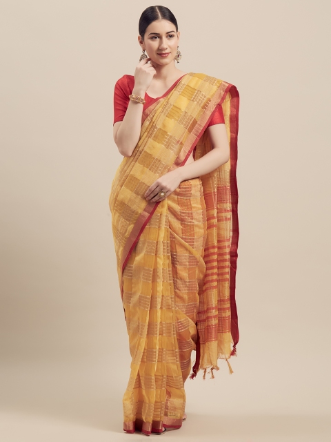 

GoSriKi Yellow & Red Organza Checked Kota Saree