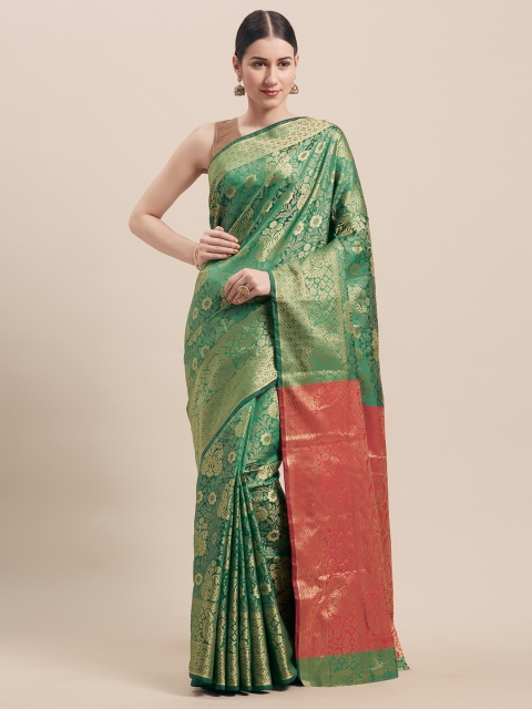 

Viva N Diva Green & Gold-Coloured Art Silk Woven Design Kanjeevaram Saree