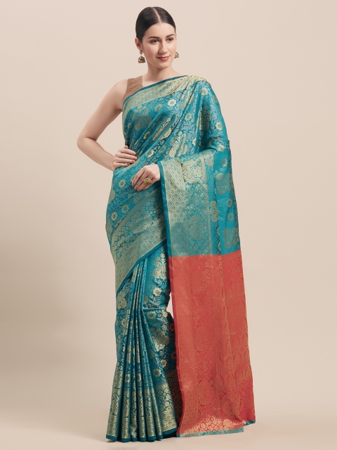 

Viva N Diva Teal Green & Gold-Coloured Art Silk Woven Design Kanjeevaram Saree