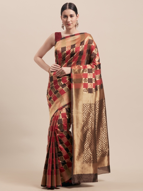 

Viva N Diva Red & Gold-Coloured Art Silk Checked Banarasi Saree