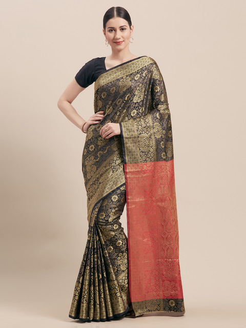 

Viva N Diva Black & Gold-Coloured Art Silk Woven Design Kanjeevaram Saree