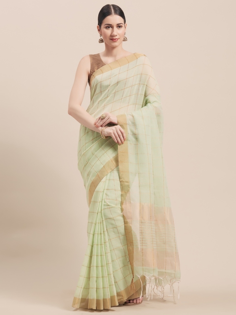 

Viva N Diva Green & Gold-Coloured Linen Blend Checked Saree