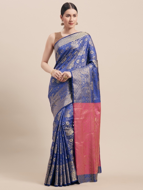 

Viva N Diva Blue & Gold-Coloured Art Silk Woven Design Kanjeevaram Saree