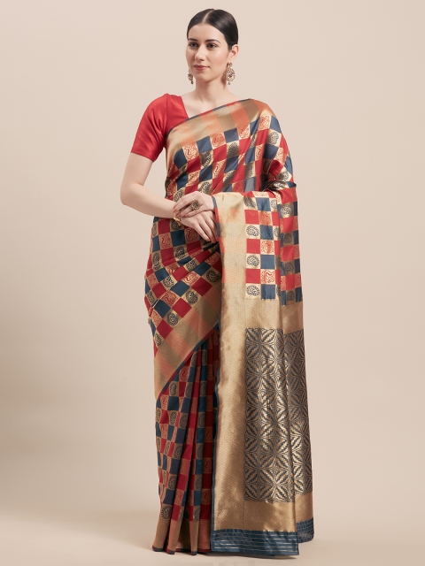 

Viva N Diva Grey & Gold-Coloured Art Silk Checked Banarasi Saree
