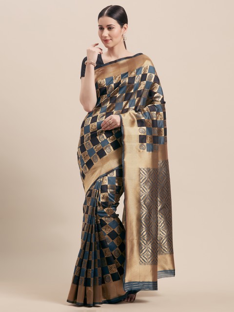 

Viva N Diva Grey & Gold-Coloured Art Silk Checked Banarasi Saree