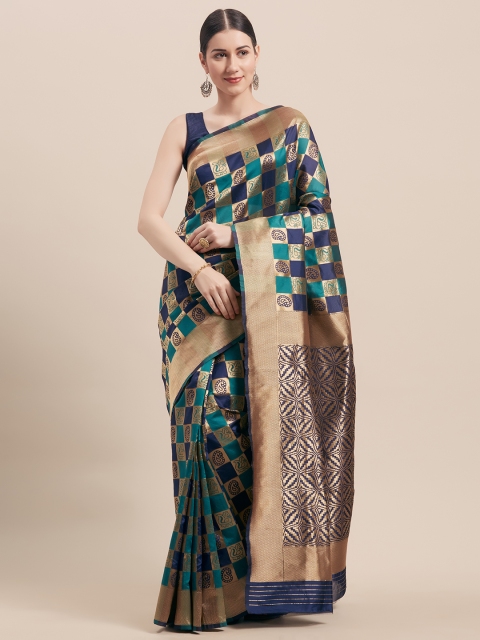 

Viva N Diva Green & Gold-Coloured Art Silk Checked Banarasi Saree