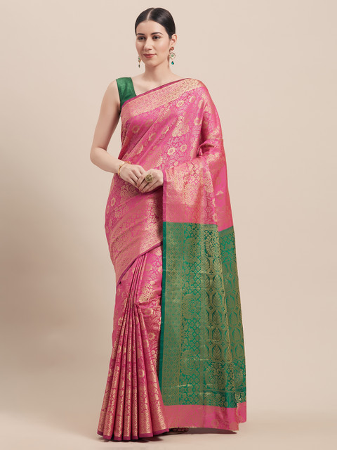 

Viva N Diva Pink & Green Art Silk Woven Design Kanjeevaram Saree