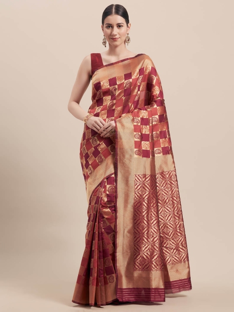 

Viva N Diva Magenta & Rust Red Art Silk Checked Banarasi Saree