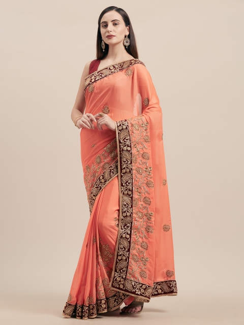 

Nanda Silk Mills Peach-Coloured Embellished Silk Blend Saree