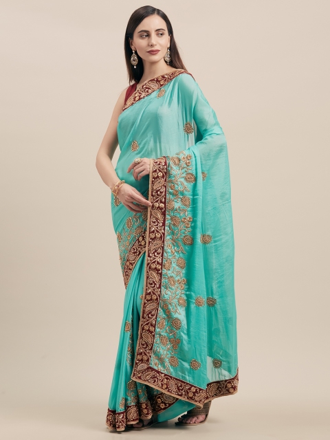 

Nanda Silk Mills Blue Embellished Silk Blend Saree