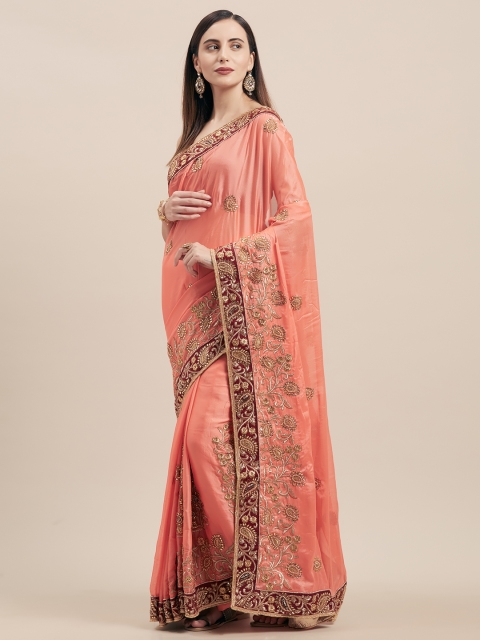 

Nanda Silk Mills Peach-Coloured Embellished Silk Blend Saree