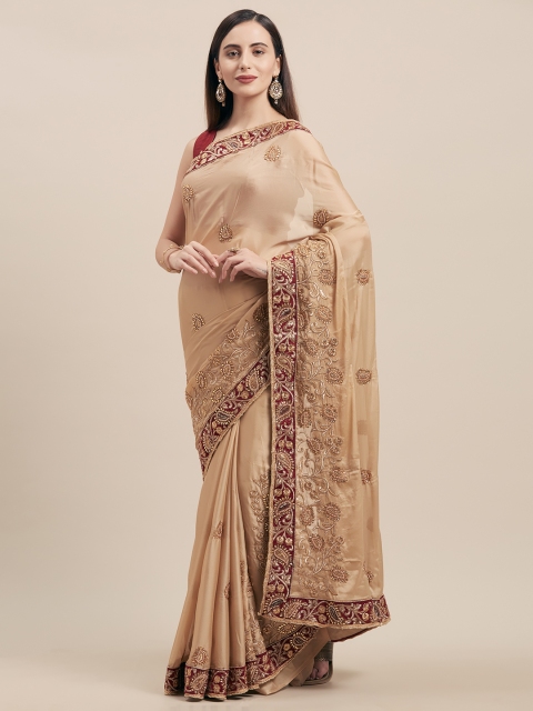 

Nanda Silk Mills Beige Embellished Poly Silk Saree