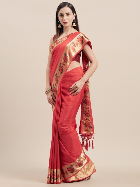 

Nanda Silk Mills Red Solid Poly Silk Saree