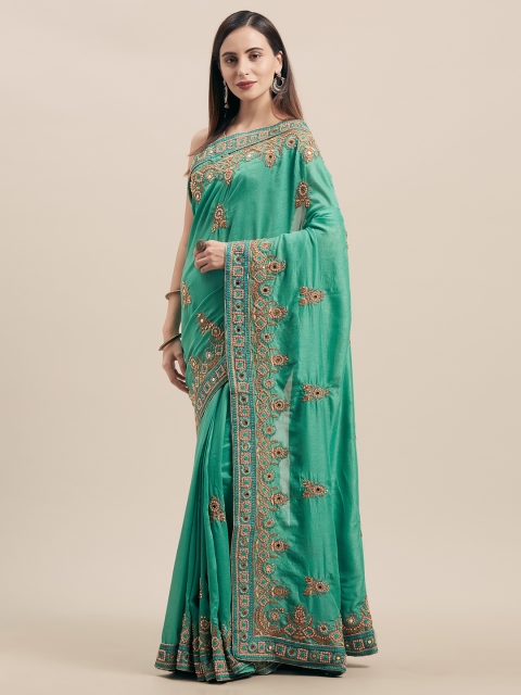 

Nanda Silk Mills Green Embellished Cotton Blend Saree