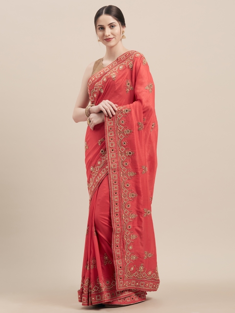 

Nanda Silk Mills Pink Embellished Cotton Blend Saree
