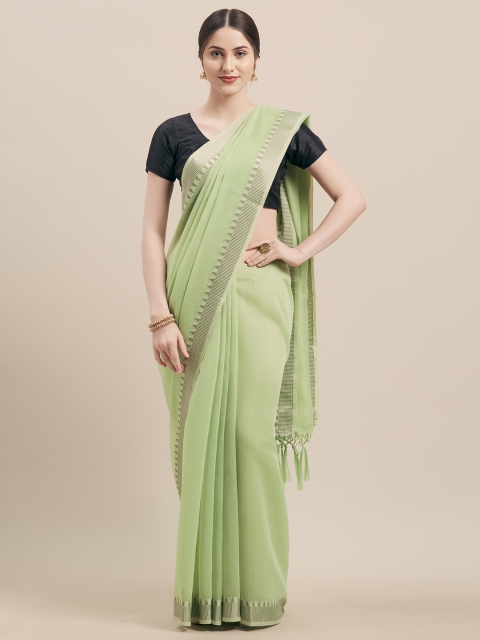 

Nanda Silk Mills Green & Gold-Coloured Silk Cotton Woven Design Saree
