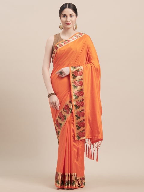 

Nanda Silk Mills Orange & Cream-Coloured Poly Silk Solid Saree