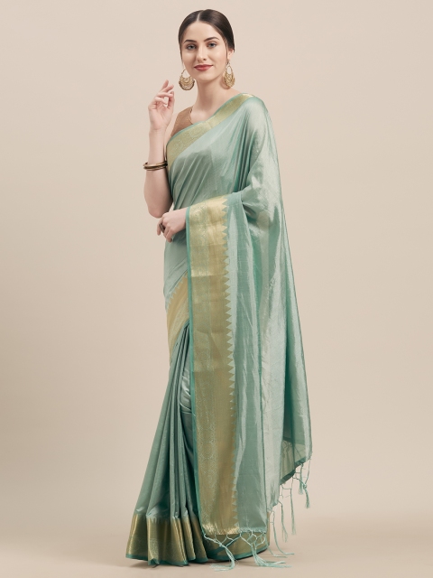 

Nanda Silk Mills Green & Gold-Coloured Poly Silk Woven Design Saree