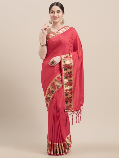 

Nanda Silk Mills Pink & Cream-Coloured Poly Silk Solid Saree