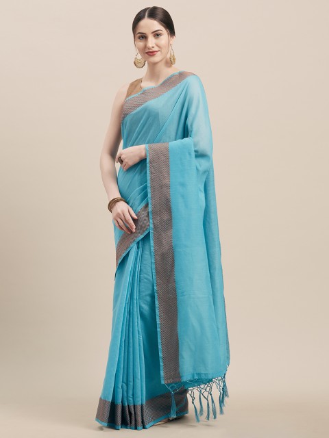 

Nanda Silk Mills Blue & Brown Silk Cotton Solid Saree